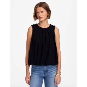 Madewell Sleeveless Crewneck Bubble Top Black Cotton Pleated Draped Small NWT